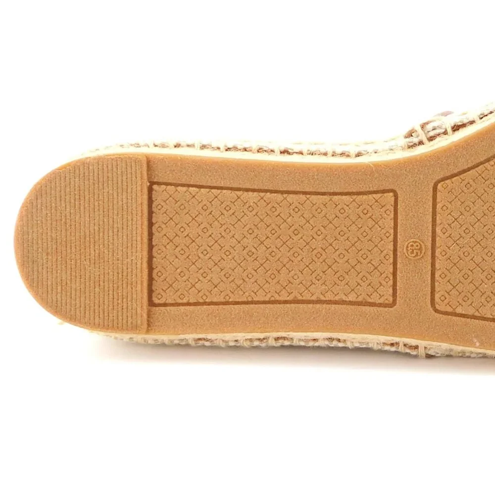 New TORY BURCH Natural Beige Tan Canvas Logo Slip-on Flat Espadrilles 8.5